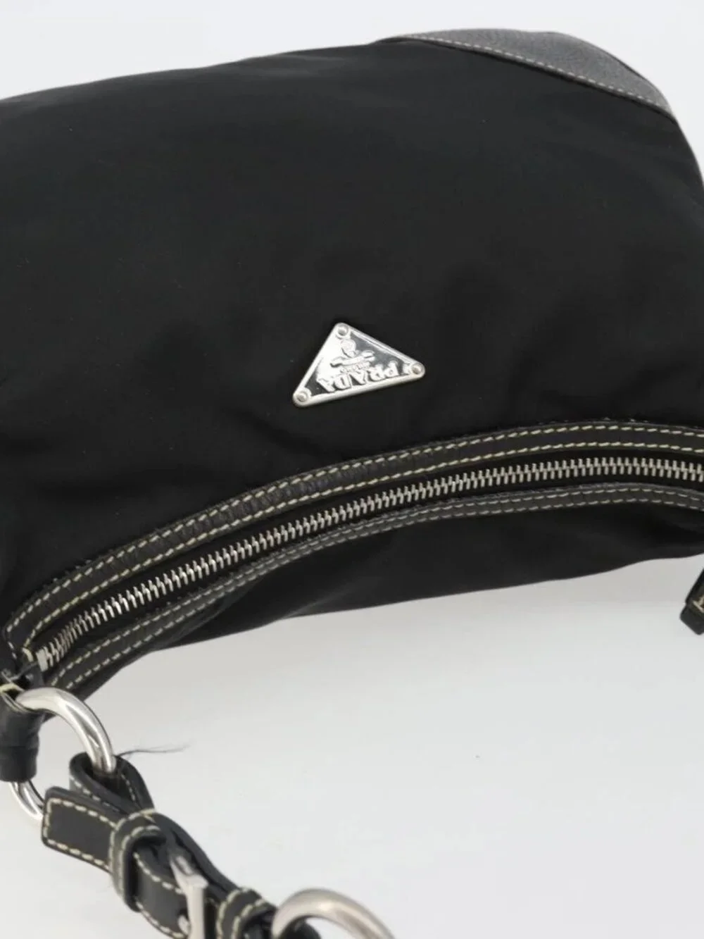 PRADA Shoulder Bag Nylon Leather Black Silver Auth 179529A